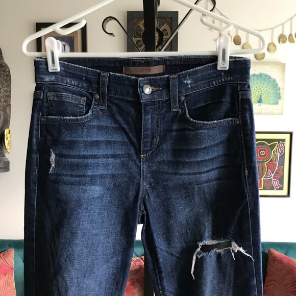 JOE'S size 25 Distressed Stretch Blue Denim Cuffed Straight Crop Jeans - Picture 2 of 6
